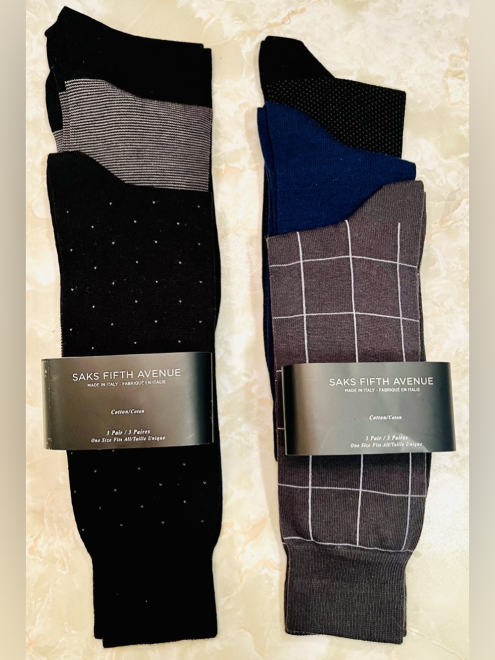 Saks Fifth Ave Men's Black, Brown and Blue Dress Socks (6pr.) Made In Italy 🇮🇹